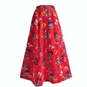 Carlisle Midi Skirt Vintage 80s Abstract Floral Pleated Lined Side Button Pocket
